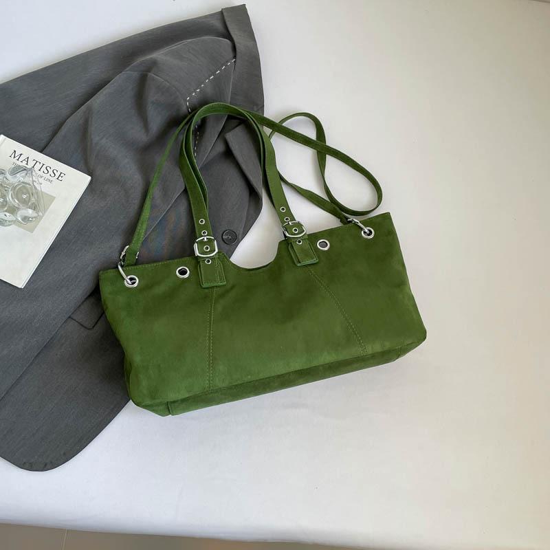 

2025 осень ретро большая вместимость сумка-мессенджер однотонная сумка через плечо высокая ценность новая студентка通勤 тоут женская зелёный