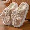 Bestellen Sie eine Nummer größer gemütliche Plateau-Hausschuhe mit Schleife, weiches Plüschfutter, bequeme Schlupfschuhe