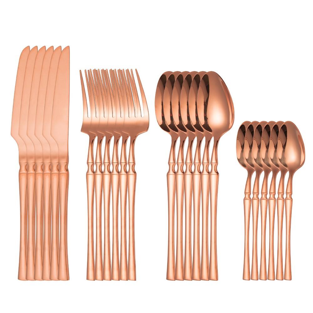 Barevná sada nádobí Sada příborů z nerezové oceli Kuchyňská zrcadlová zlatá sada nádobí Nůž Vidlička Lžíce Večeřová sada