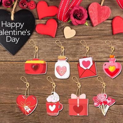 8Pcs Valentine's Day Ornaments Heart Pattern Gnome Design Create Atmosphere with Hanging Rope Decoration Pendants