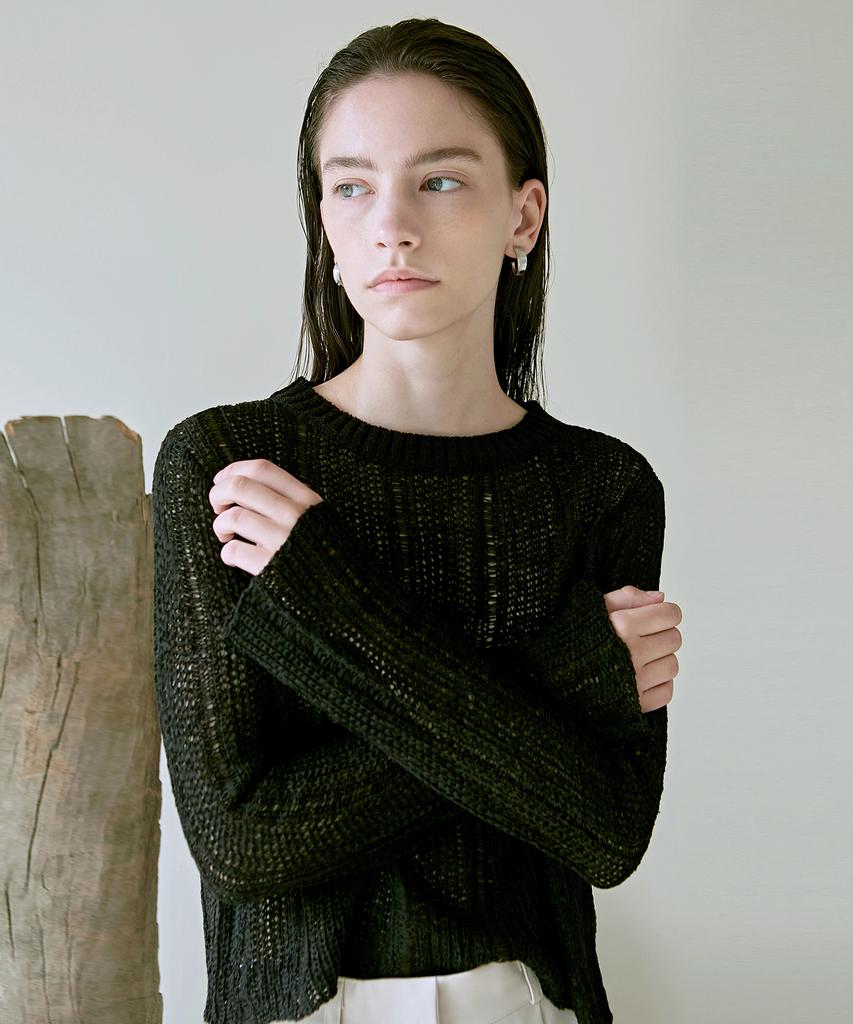 Nigaennikol Embroidery Label Net Knit_Black