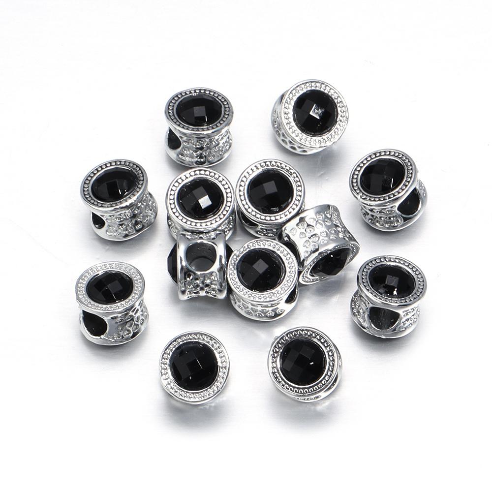 10pcs/Lot Color Alloy Rhinestone Spacer Beads Large Hole Barrel Bead for Jewelry Making DIY Charms Bracelet Hair Beads Accessory