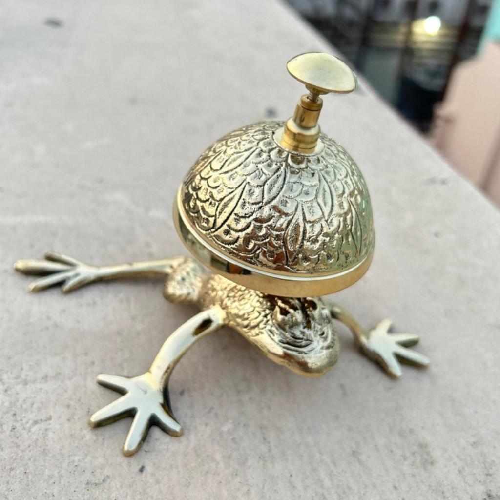 Antique Brass Frog Design Desk Bell - An Ornate Table Bell for Office Reception and More.
