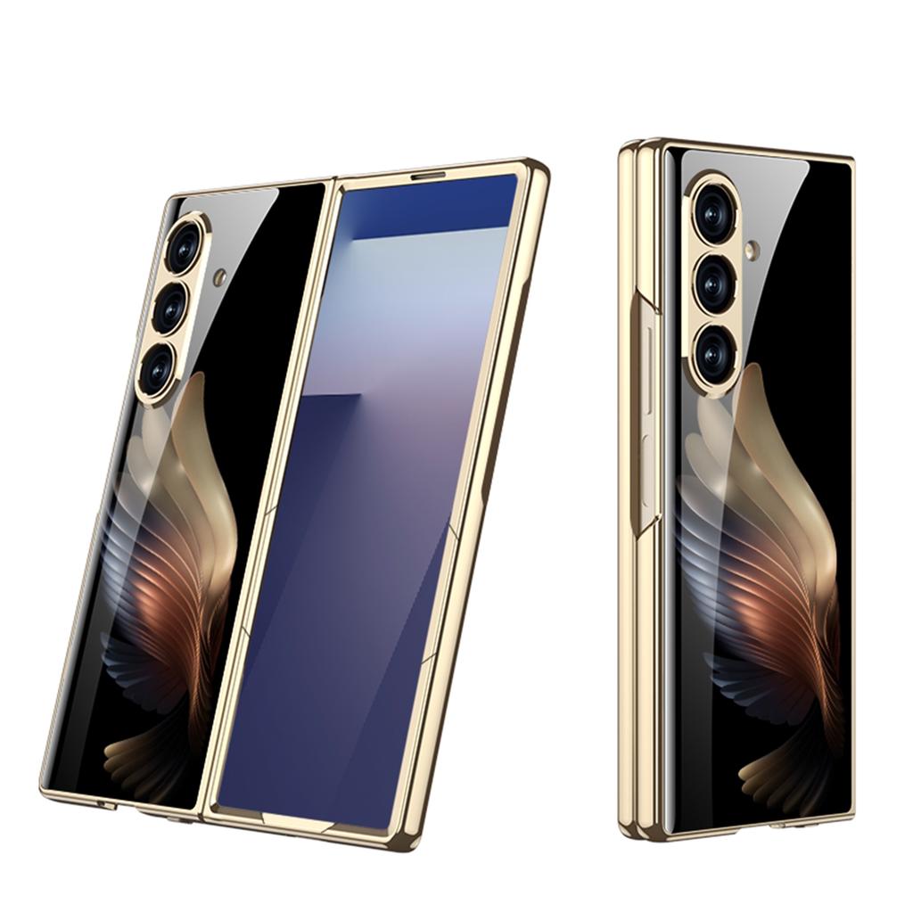 Luxury Plating Painted Glass Case For Samsung Galaxy Z Fold 7 6 5 Higher Lens Protective Plastic Cover For Galaxy Z Fold7 Case