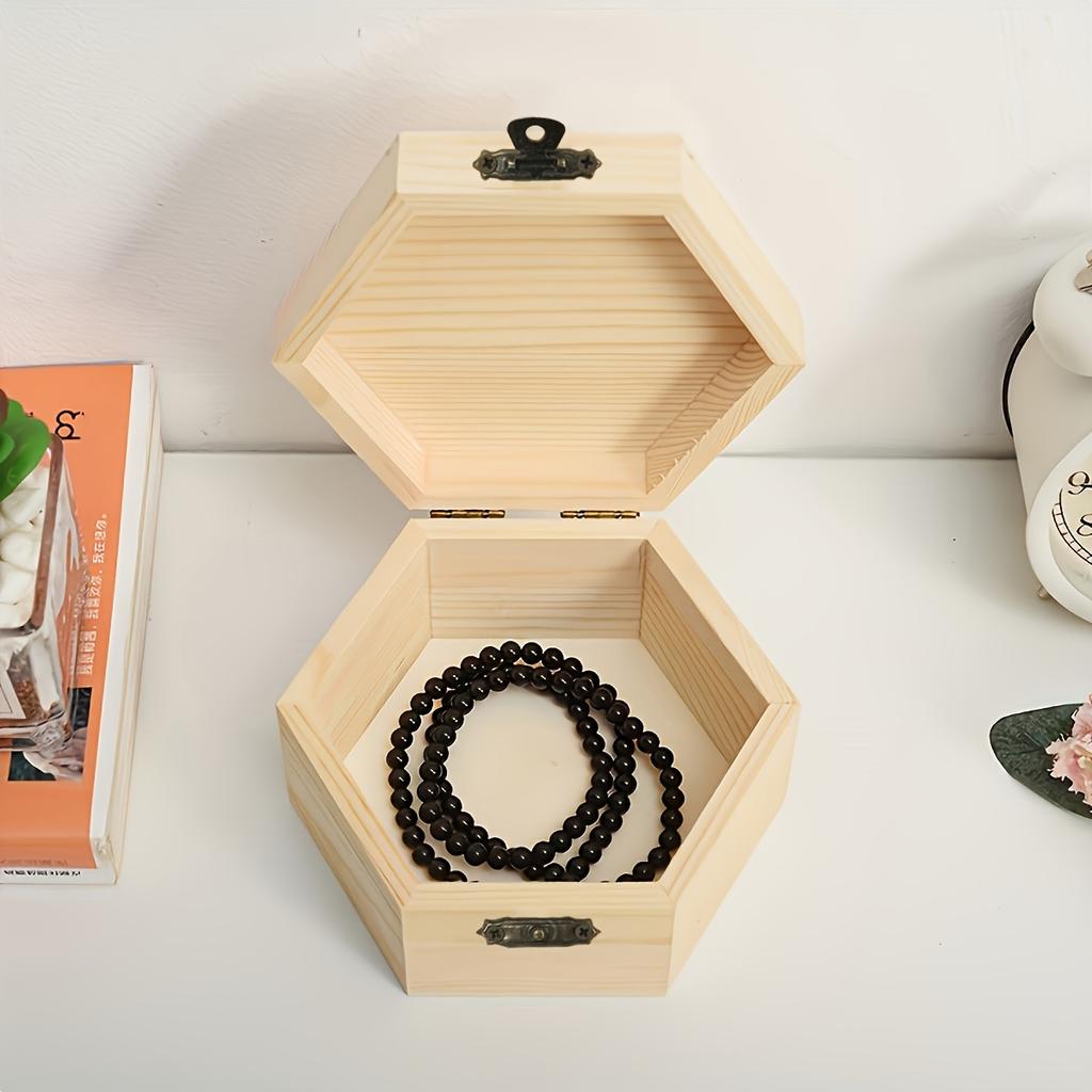 Wooden Hexagonal Jewelry Storage Box, Desktop Organizer for Rings, Necklaces & Small Accessories, Portable Design