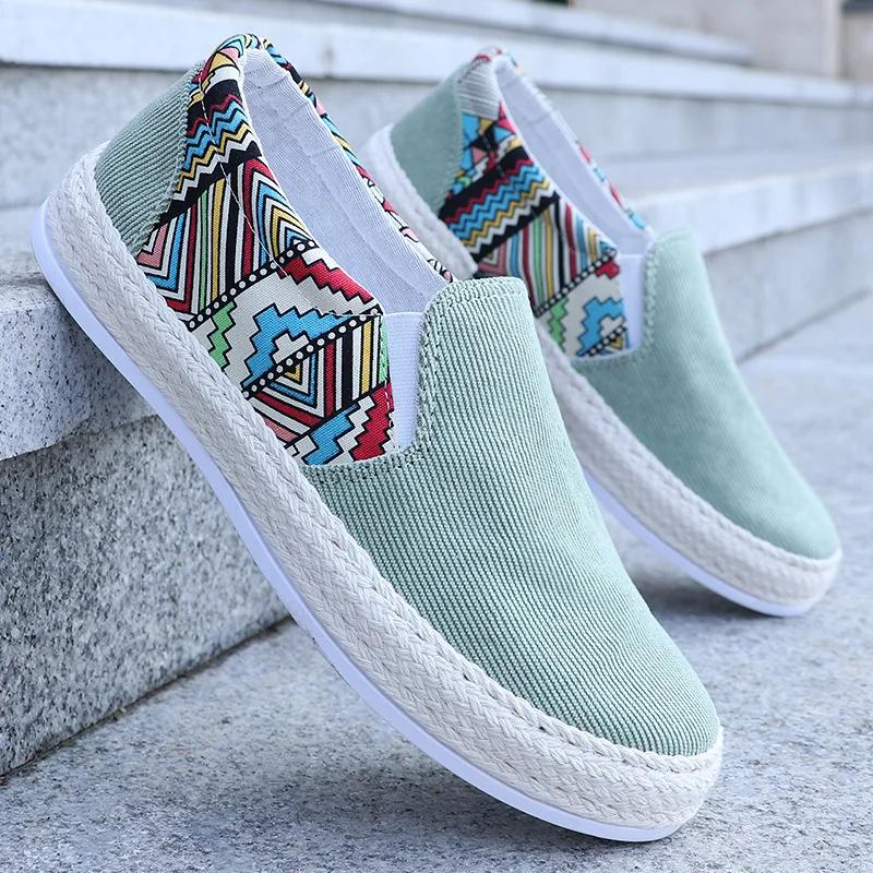 Fashion Autumn men's casual shoes, light blue summer shallow mouth fisherman's shoes, canvas board shoes, ethnic style board shoes