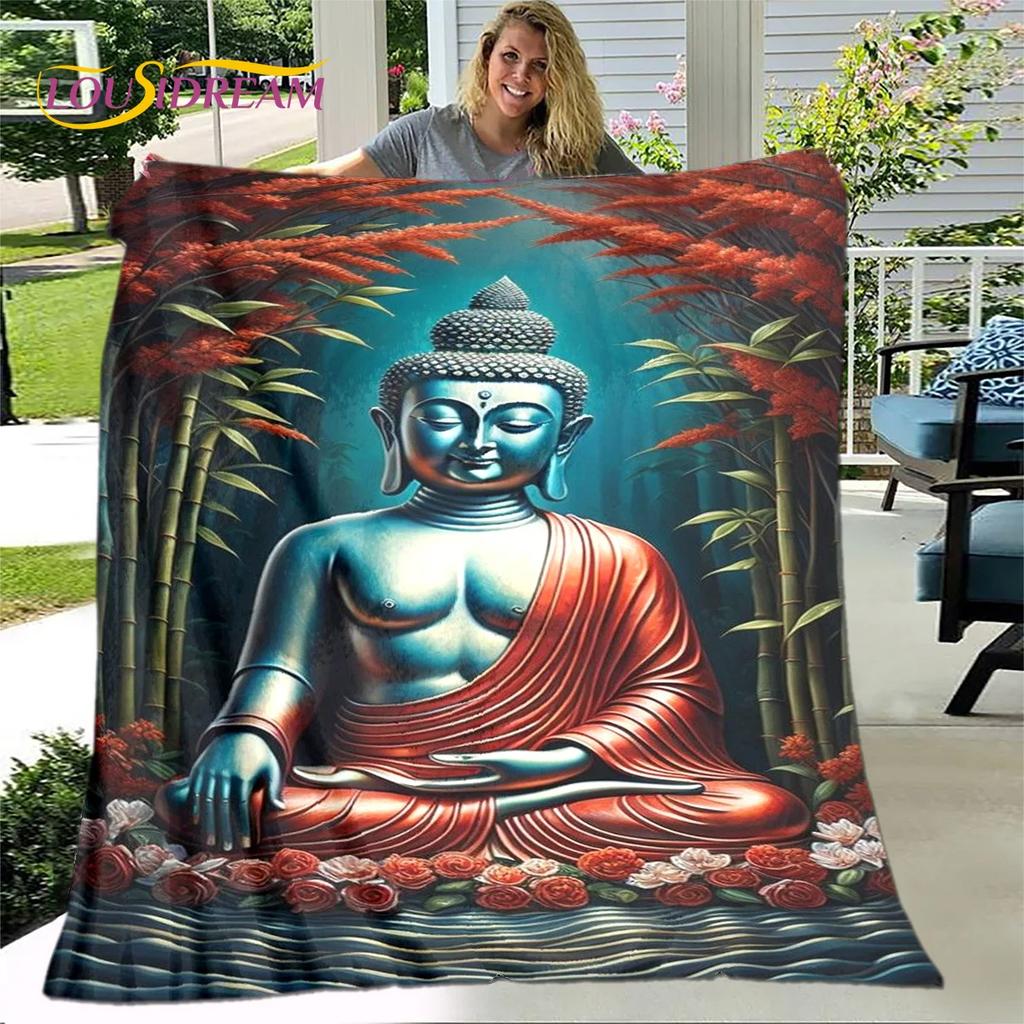 Fe Budista Buda Sakyamuni Guanyin Bodhisattva Religión Manta Manta Suave para el Hogar Orar Dormitorio Camas Funda de Sofá