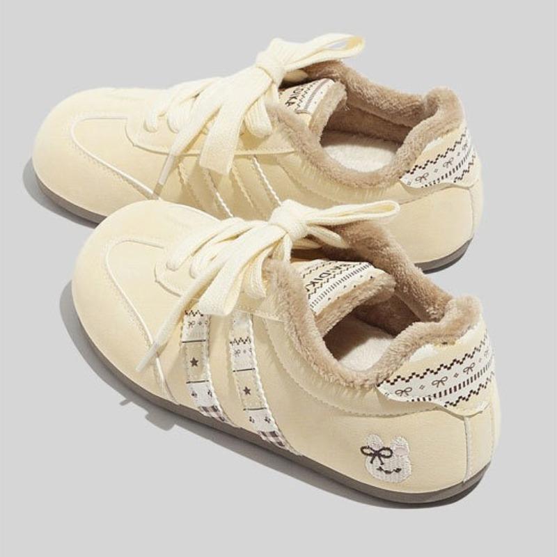 Fleece-lined Warm White Sneakers Versatile Soft-soled Casual German Training Shoes Canvas Shoes Thickened Cotton-padded Shoes