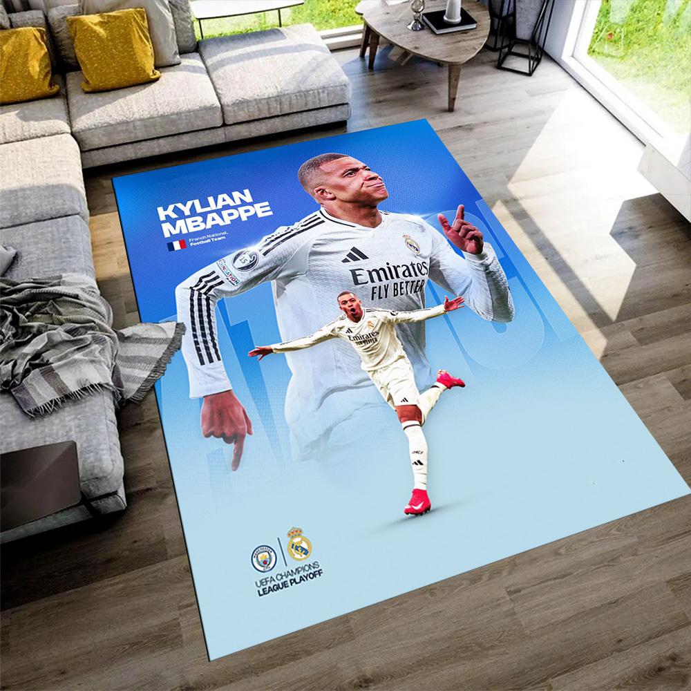 Star Player Kylian Mbappé Floor Mat Design for Outdoor Playrooms Game Room Entryway Antislip Carpet Anime Office Decor
