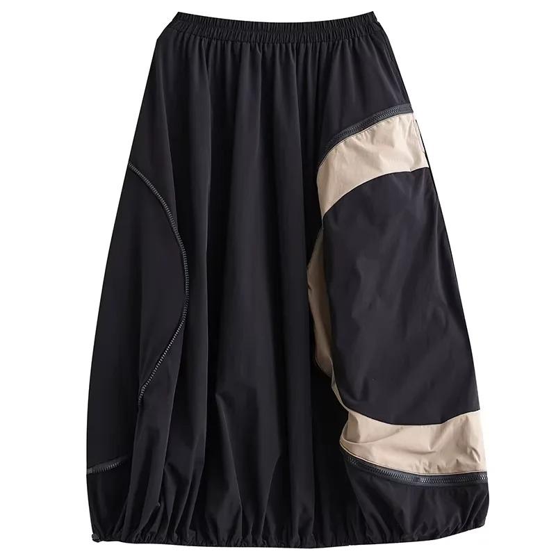 

XITAO Contrast Color Patchwork Zipper Skirt ZMY1180 One Size чёрный