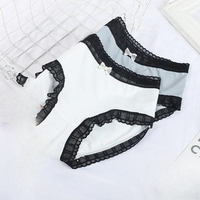 Ropa interior de verano para mujer con lazo y encaje, de cintura media, Bragas de algodón puro en la entrepierna, Ropa interior