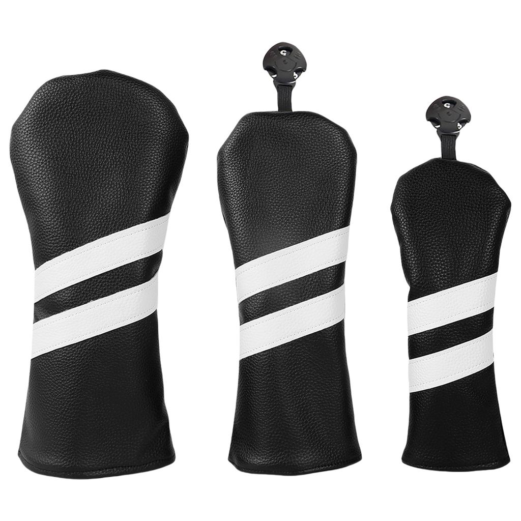 3Pcs PU Leather Golfs Club Head Cover Golfs Driver Headcover Stripe Pattern Fairway Wood Headcover Hybrids Head Cover