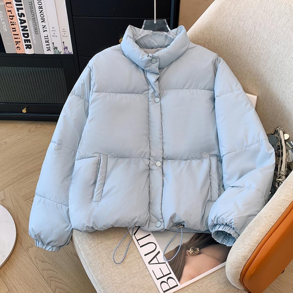 Chaqueta Acolchada Cortavientos de Color Sólido para Mujer Invierno Abrigo Corto Grueso Cálido Parka Esponjosa Tops Vintage