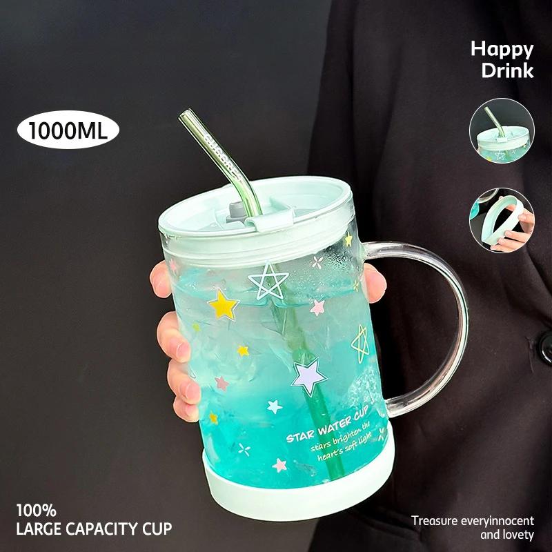 Simple Yet Stylish Handle Mug with High Temperature Resistance Household Glass Cups Large Capacity Straw Cups High Borosilicate