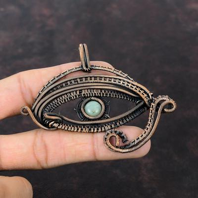 Evil Eye Aquamarine Pendant Copper Wire Wrapped Jewelry Handmade Pendant Genuine Gemstone Pendant Copper Jewelry Dainty Pendant Gift For Him