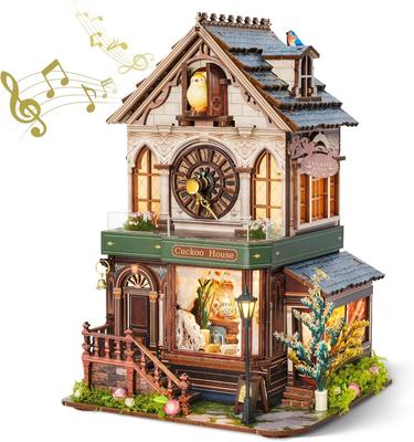 FUNPOLA 3D Puzzle Book Nook Kit with Cuckoo Wooden DIY Miniature Dollhouse Bookshelf Bookend Display Craft 201 for and Middle Schoolers Sound, Puzzle,