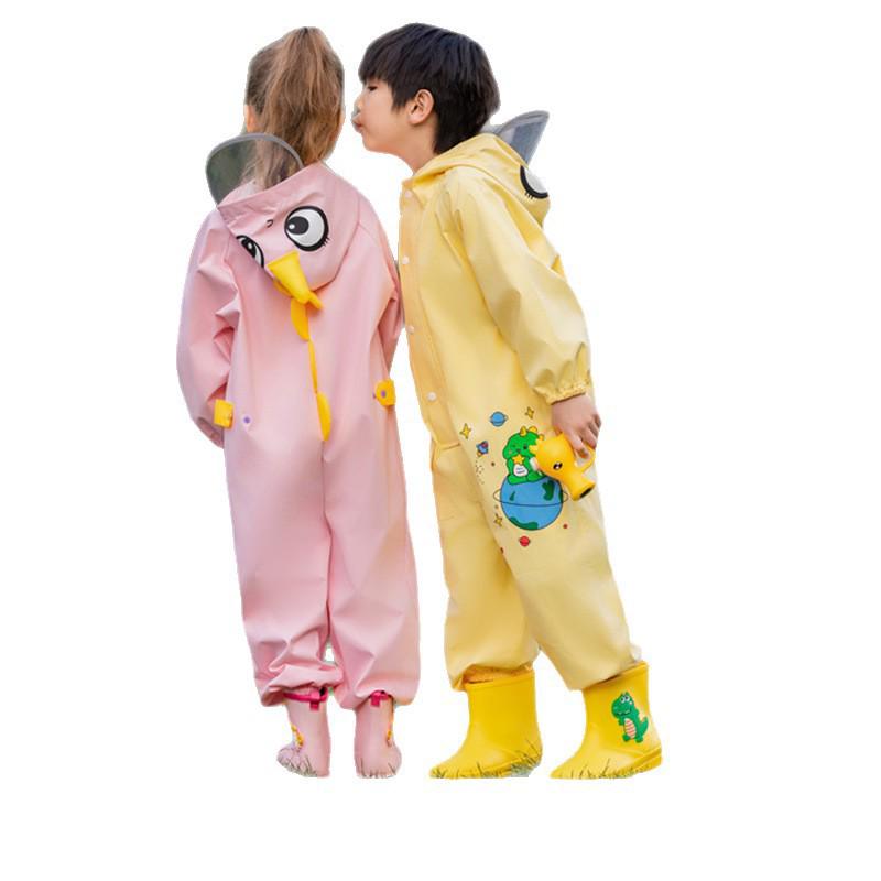 Kids' Full-Body Rainproof One-Piece Suit with Hood for Boys and Girls