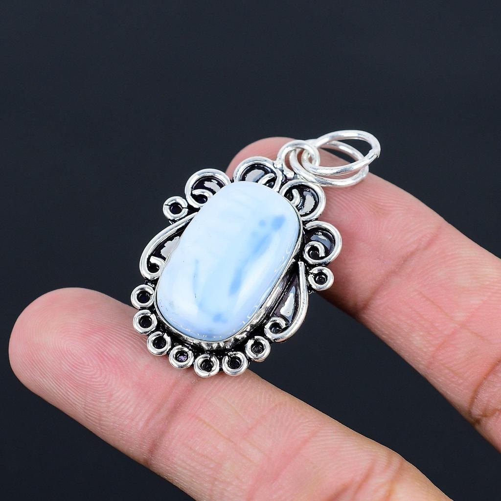 925 Sterling Silver Owyhee Blue Opal Stone Anniversary Bezel New Pendant Jewelry