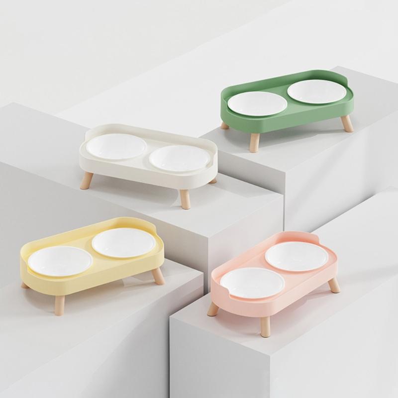 Spill Proof Raised Pet Feeders Double Dishes With Nonskid Rubber Feet For Dog Cats Water Food Bowl Container Kitchen Use