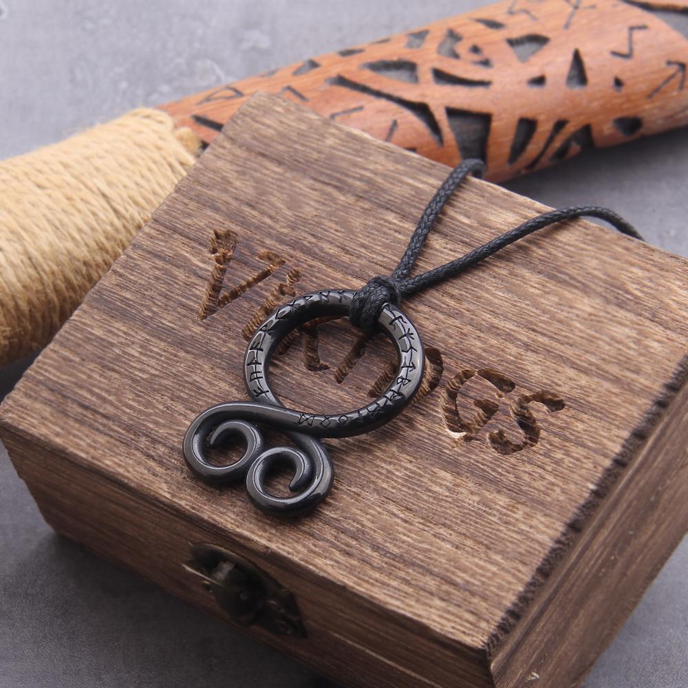 Stainless Steel Odin Rune Pendant Viking Necklace with Chain Mens Gift in Wooden Box