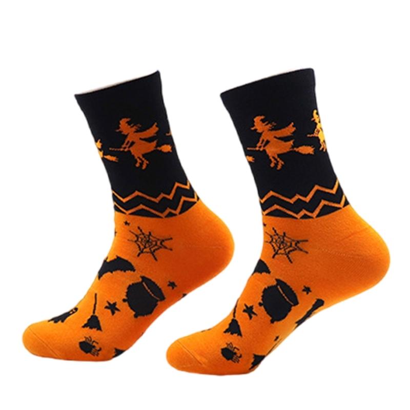 Comfortable Cotton Crew Socks with Spooky Ghostly Pumpkin Pattern for Halloween Festivities Middle Tube Calf Socks