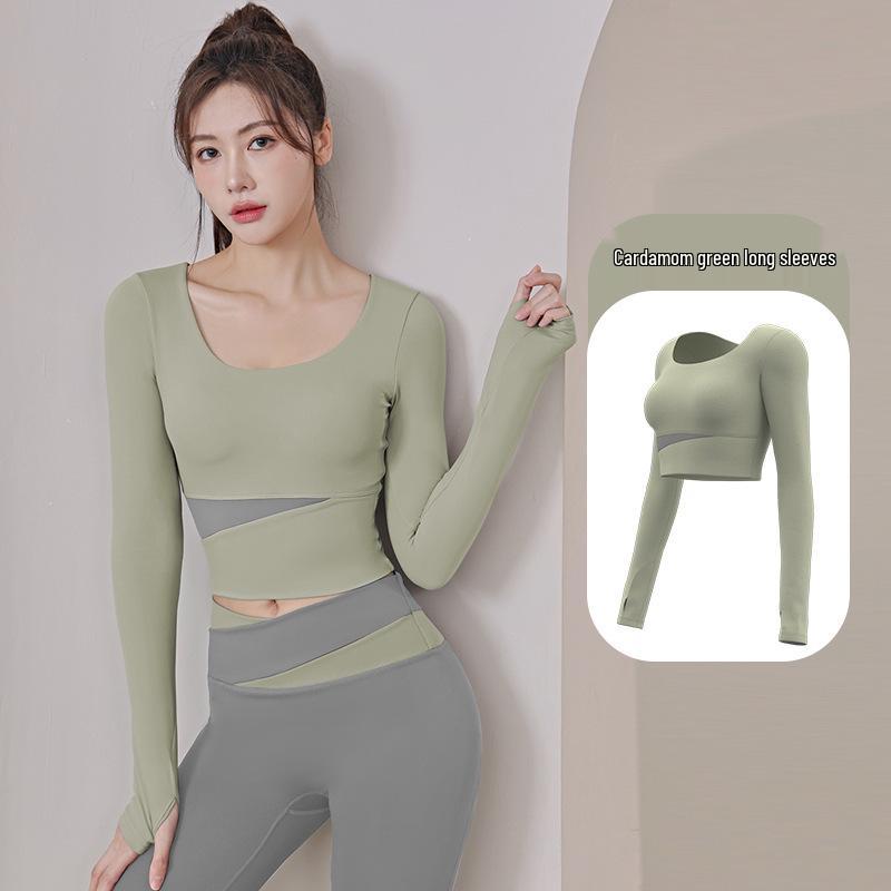 

Juyi Hall Autumn Long-Sleeve Slim Fit Nude Yoga Crop Top for Women Large