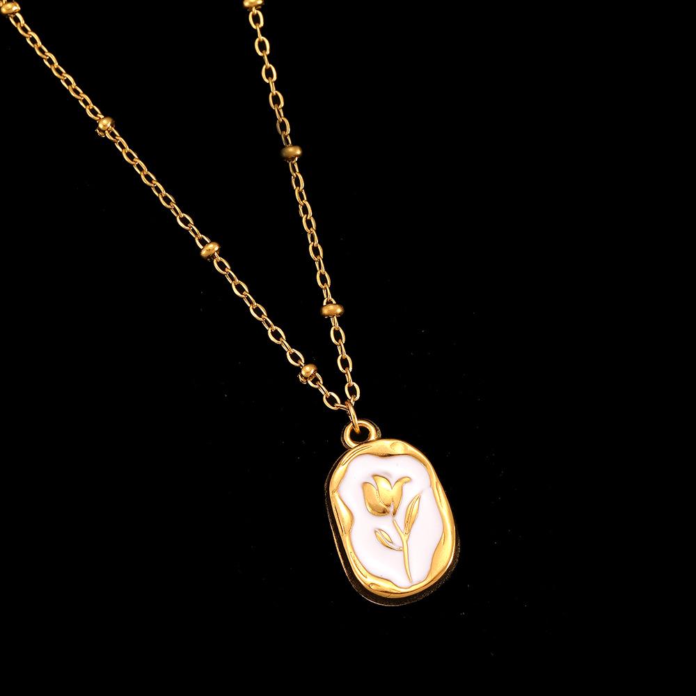 18K Gold Rose Flower Pendant Necklace - Stainless Steel Titanium, Colorfast, High-End Women's Accessory
