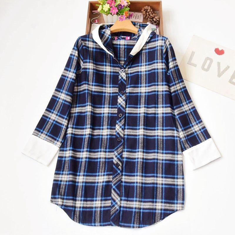 

Woven Cotton Plaid Casual Homewear Long-Sleeved Pajamas Blue 170 (XL)