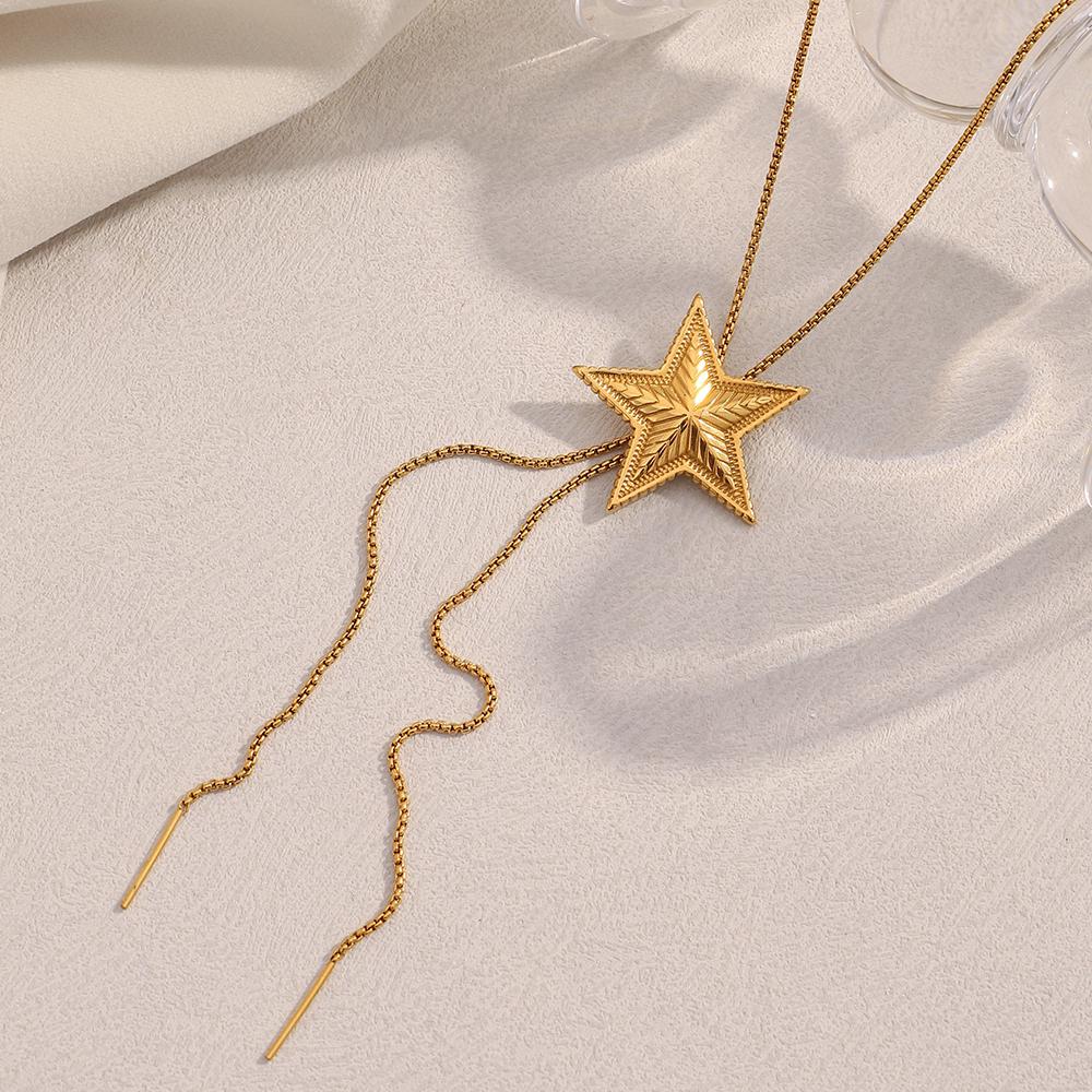MamacitaSlay Unique 316L Stainless Steel Star Pull Out Adjustable Necklace Waterproof Neck Jewelry Women's Charm Sweater Chain