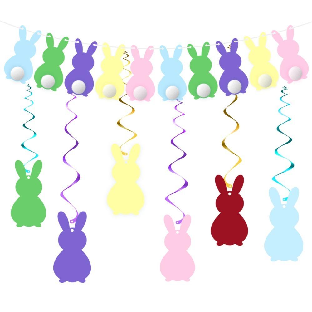 Cartoon Bunny Spiral Hanging Decor Paper Pom Pom Garland  Wedding Anniversary