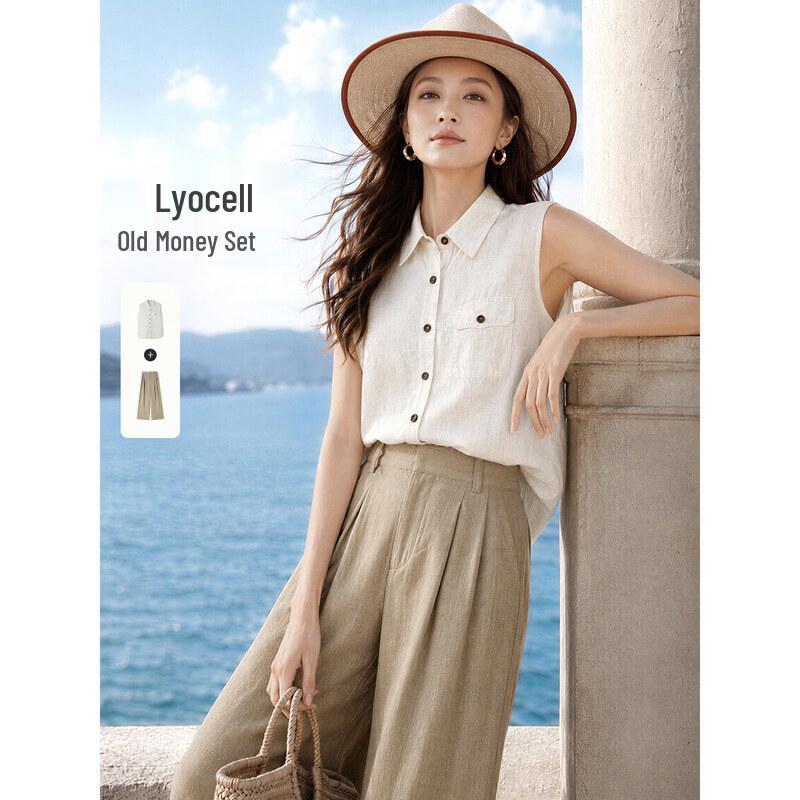 Women s Old Money Style Linen Blend Polo Sleeveless Shirt & Wide-Leg Pants Set XL