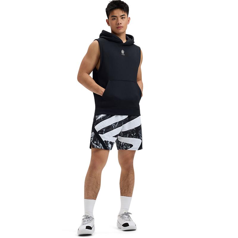 Under Armour Curry Splash Módní univerzální mikina s kapucí bez rukávů Pánská mikina Černá Bílá 1389483-001