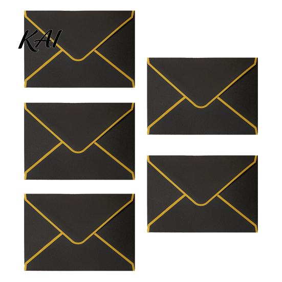 Western Style Envelopes 5Pcs with Gold Foil Trim, Offset Paper Invitation Wedding for Wedding, Greeting Cards, Business Letters, DIY Stationery Stiff