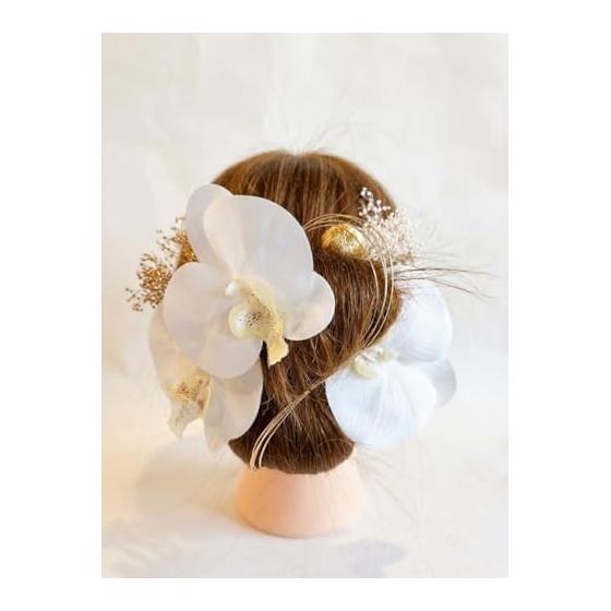 Orchid Hair Ornaments for Coming-of-Age Ceremonies, Weddings, Kimonos, and Formal Occasions - Exquisite Tsumami-zaiku Design with White Orchids,