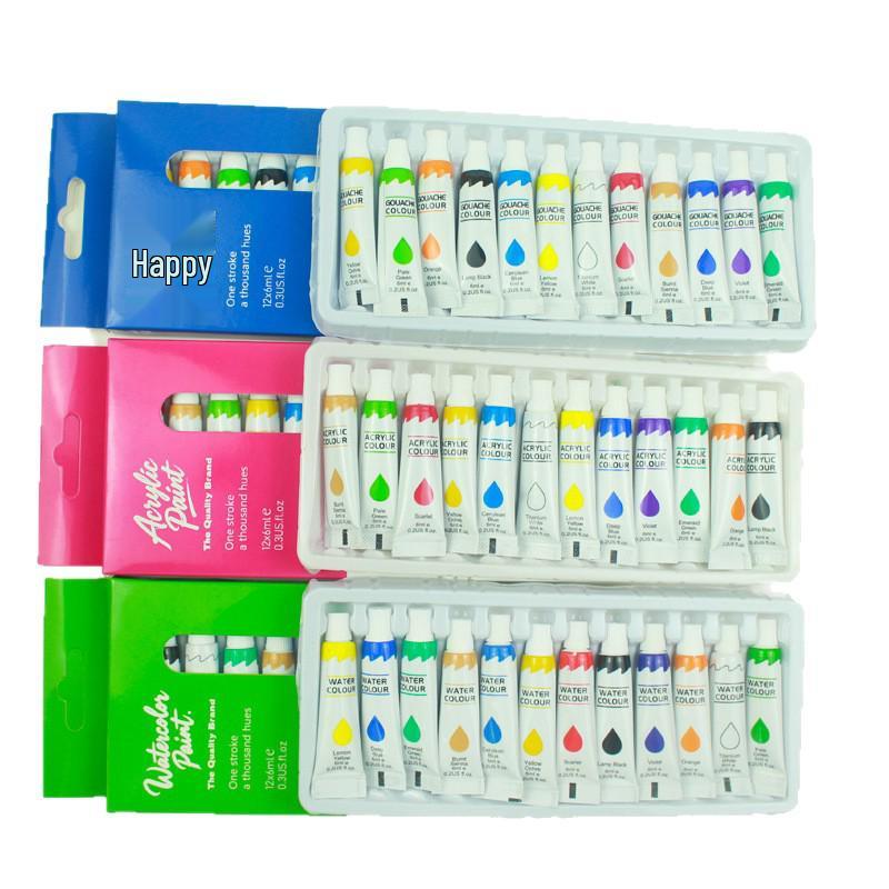 Children's 12-Color 6ml Watercolor Acrylic Gouache Pigment Set - Bright Colors for DIY