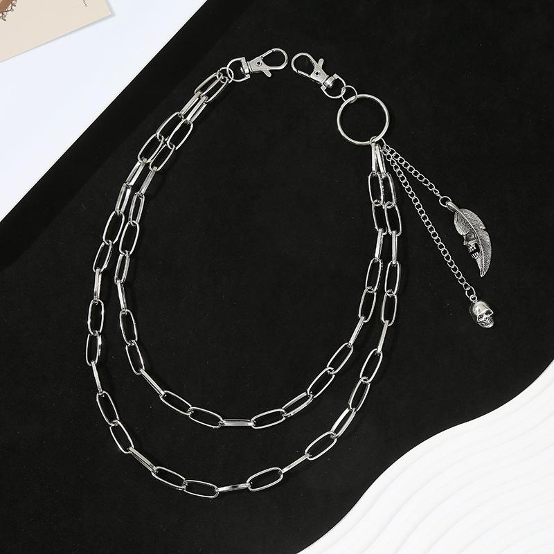 Skull Face & Feather Double Layer Hip Hop Chain - European & American Fashion