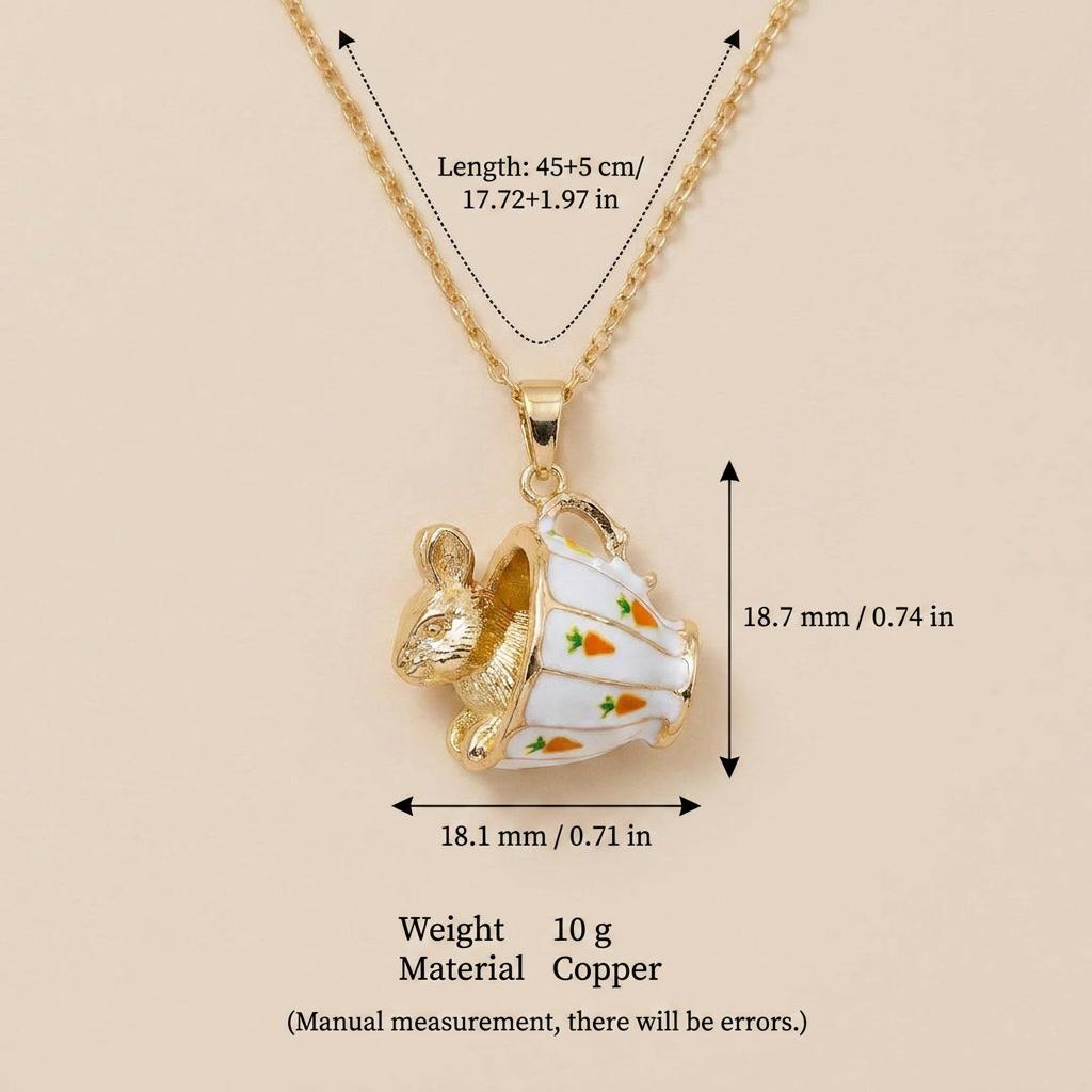 New Sweet and Cute Cat Dog Rabbit Fox Cup Gold Pendant Necklace Tea Cup Gold Plated 45cm