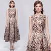 Elegant Sleeveless Leopard Print Summer Dress Women's Round Neck Three-Dimensional Cutting Drapped Slim Party Dresses Robes