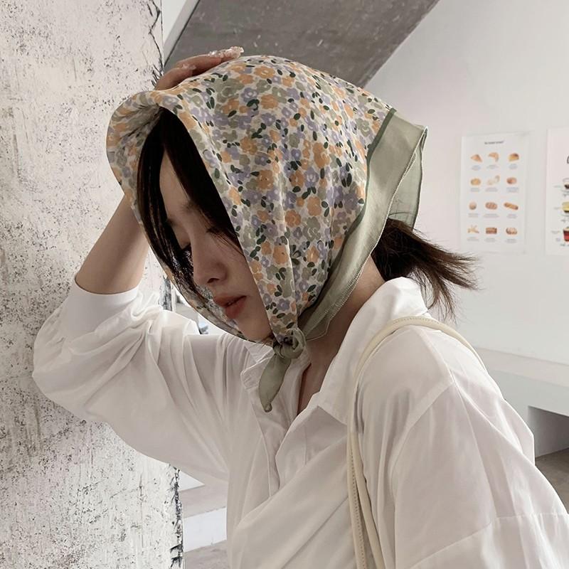 Eșarfă mică pătrată retro de țară, eșarfă artistică franțuzească din bumbac și in, eșarfă de cap pentru femei de primăvară și toamnă, vară, pentru umbră și protecție solară