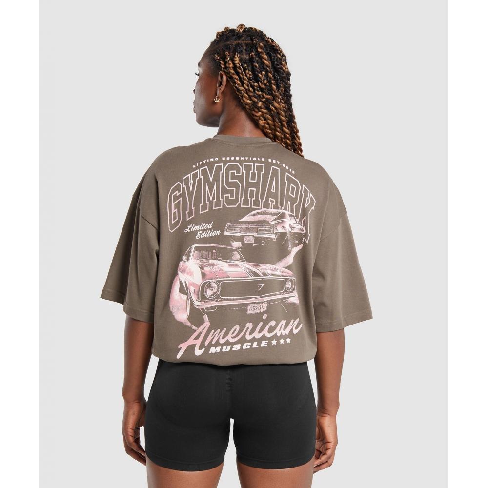 

GYMSHARK American Muscle Oversized T Shirt Camo Brown B1C6O NBY9