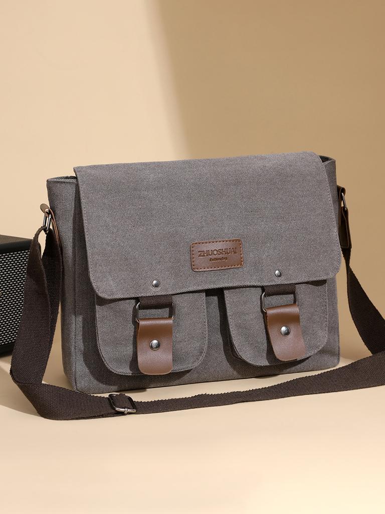 Neutral Canvas Casual Large Capacity Flip Cover Shoulder Sling Bag