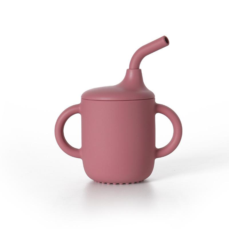Food-Grade Silicone Straw Cup for Infants & Toddlers - Non-Slip, Leak-Proof, with Lid & Duckbill Spout, High-Temperature & Drop Resistant.