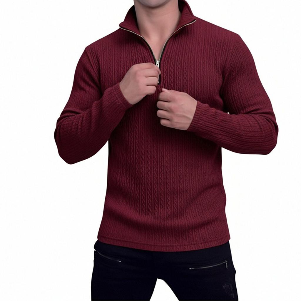 Herren Casual Hemd mit Viertelreißverschluss Langarm Top