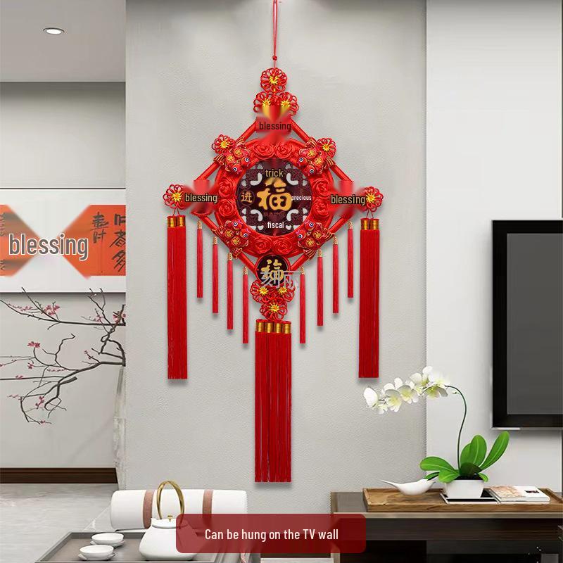 Großer Pfirsichholz Fu-Zeichen Anhänger für das Wohnzimmer: Chinesische Knoten-Dekoration für Wand oder Tür