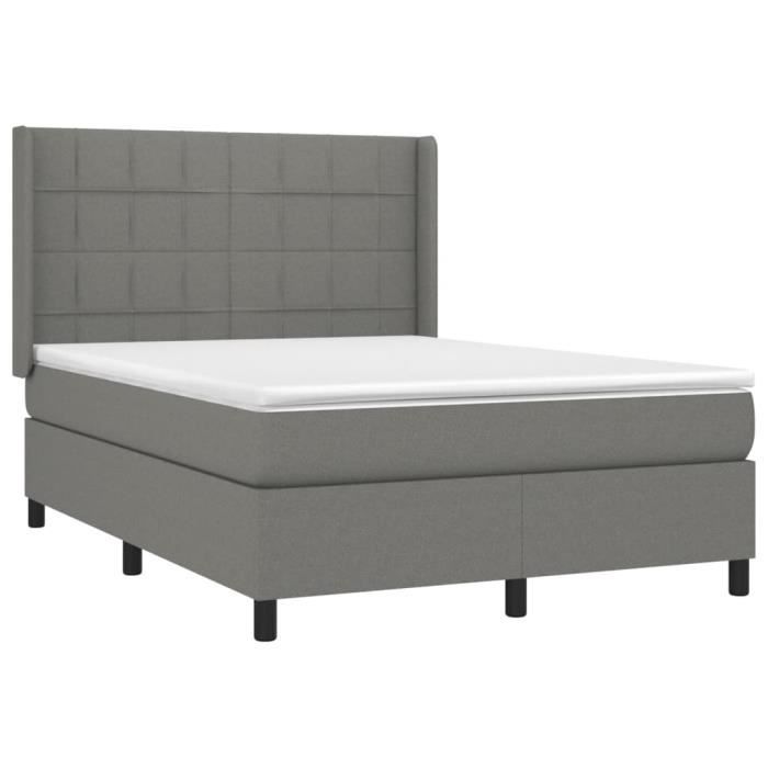 3131426 vidaXL Lit à sommier tapissier avec matelas Gris foncé 140x190cm Tissu