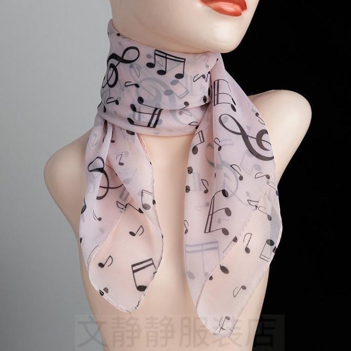 

Модный шелковый шарф с принтом музыкальных нот, квадратный шарф, темпераментный, весенне-осенний треугольный шарф двойного назначения для женщин 3 разноцветный