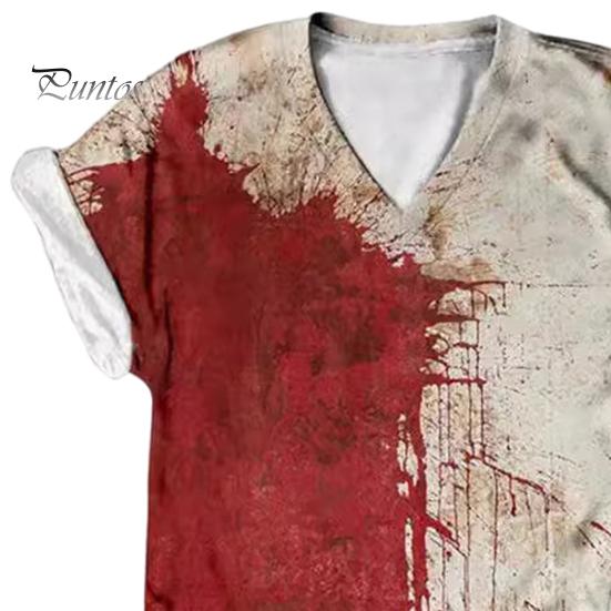 Dámské tričko s výstřihem do V Krátký rukáv Horor Halloween Tričko s krevním potiskem Tričko Tenké Pružné Cosplay Festivaly Pulovry