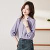 Troloman Women's Lace Trim V-Neck Long Sleeve Blouse