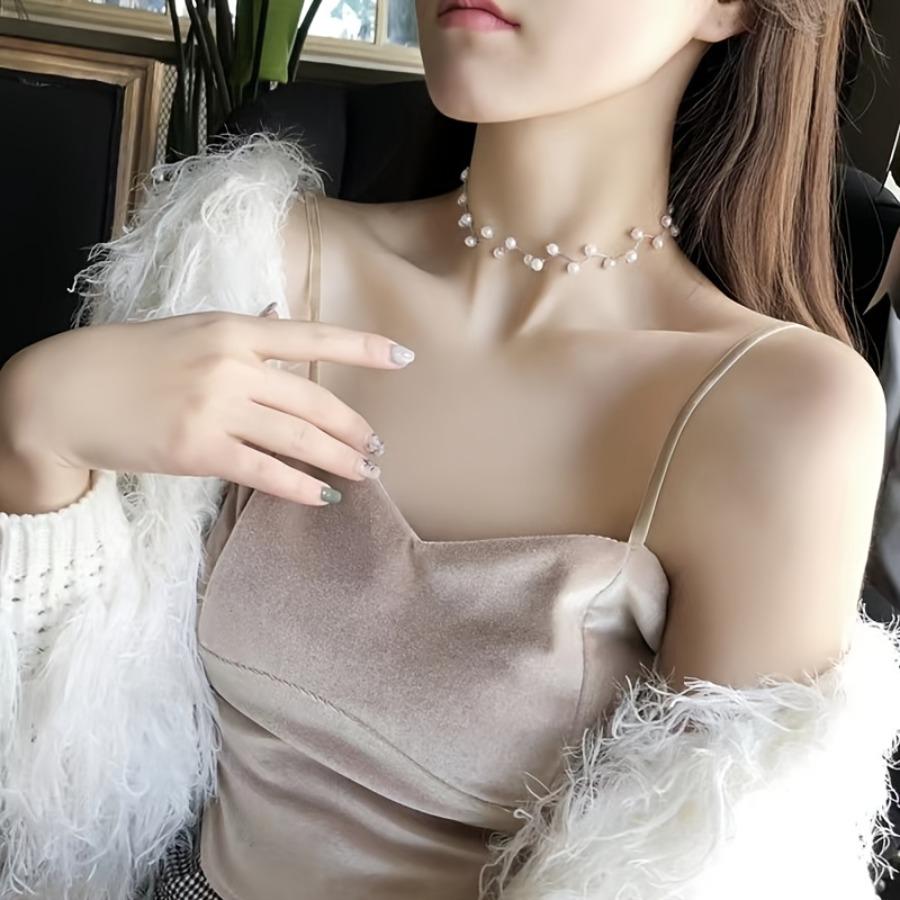 1pc Women's Elegant Thorn Imitation Pearl Choker Necklace, Golden Silvery Black, Bohemian Imitation Pearl Neck Chain
