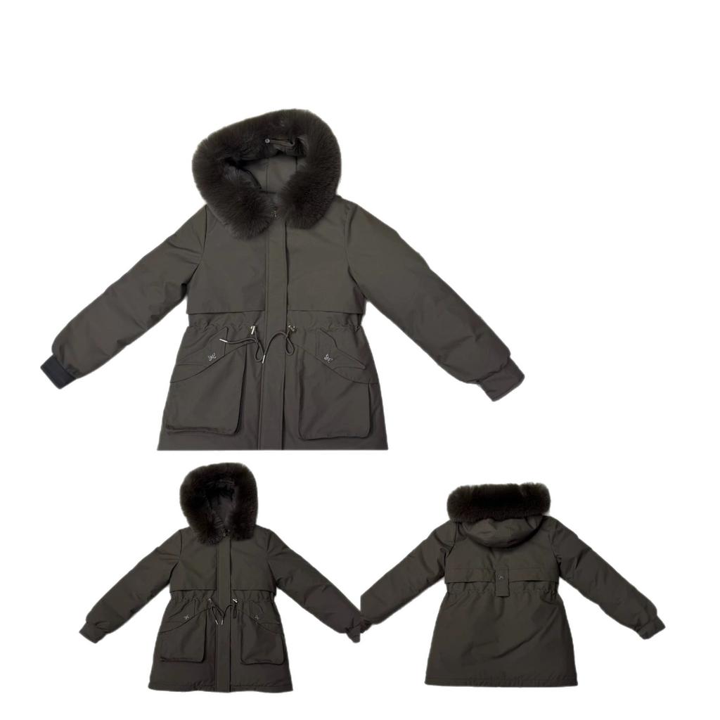 European and American new top pie overcomes waist and plush collar pocket women's coat